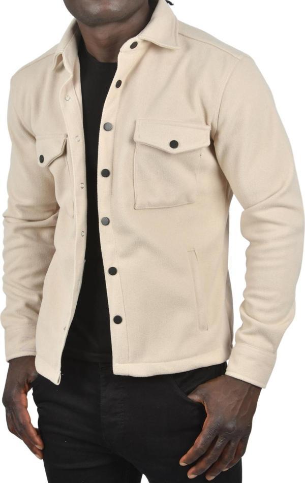 DeepSEA Erkek Krem Dar Kesim Cepleri Kapaklı Çıtçıtlı İnce Kaşe Ceket Mont 2500559 - Image 1