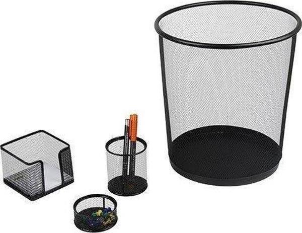 Globox Metal Ofis Seti 4 Lü Çöp Kovası+Kal+Not+Ataşlık - Image 1