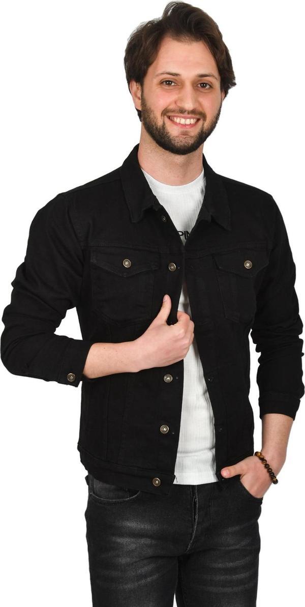 DeepSEA Erkek Siyah Slim Fit Likralı Kot Ceket Jean Ceket 2201007 - Image 1