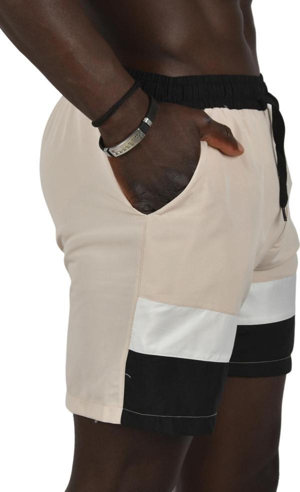 DeepSEA Erkek Bej Beli Lastikli Parçalı Hızlı Kuruyan Micro Kumaş İçi Fileli Deniz Şortu 2403003 - Image 1