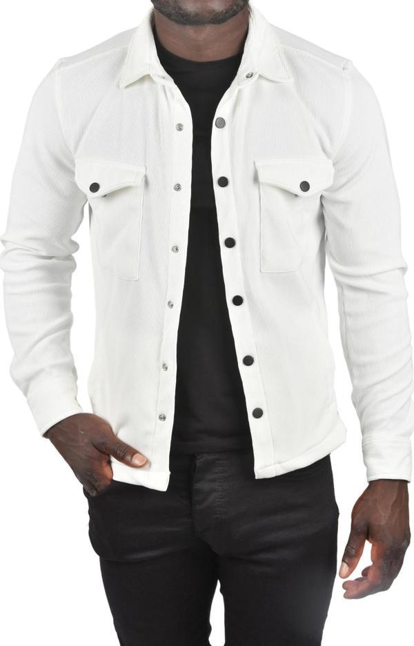 DeepSEA Erkek Beyaz Örme Kumaş Gömlek Yaka Cepli Çıtçıtlı Slim Fit Spor Ceket 2500558 - Image 1