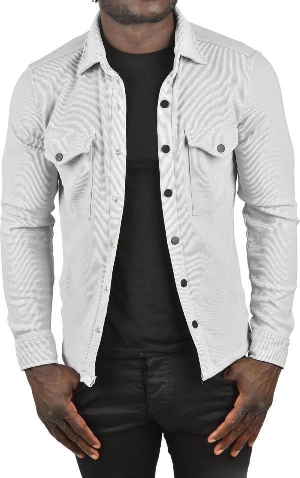 DeepSEA Erkek Gri Örme Kumaş Gömlek Yaka Cepli Çıtçıtlı Slim Fit Spor Ceket 2500558 - Image 1