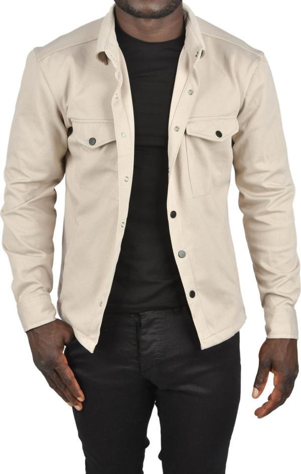 DeepSEA Erkek Krem Örme Kumaş Gömlek Yaka Çıtçıtlı Cepleri Kapaklı Likralı Dar Kesim Spor Ceket 2501559 - Image 1