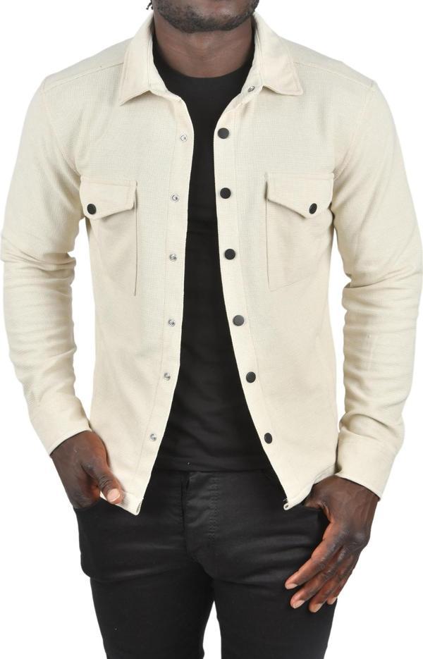 DeepSEA Erkek Krem Örme Kalın Kumaş Gömlek Yaka Çıtçıtlı Cepleri Kapaklı Spor Ceket 2500557 - Image 1