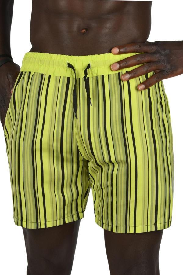 DeepSEA Erkek Yeşil Çizgili Hızlı Kuruyan Micro Kumaş File Astarlı Deniz Şortu 2403011 - Image 1