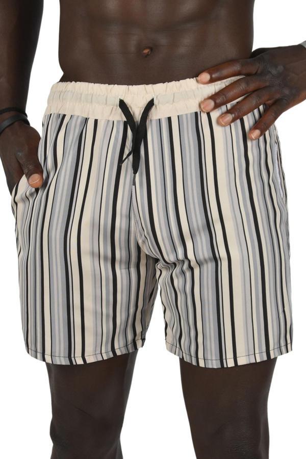 DeepSEA Erkek Bej Çizgili Hızlı Kuruyan Micro Kumaş File Astarlı Deniz Şortu 2403011 - Image 1