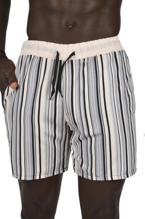 DeepSEA Erkek Pudra Çizgili Hızlı Kuruyan Micro Kumaş File Astarlı Deniz Şortu 2403011 - Image 1