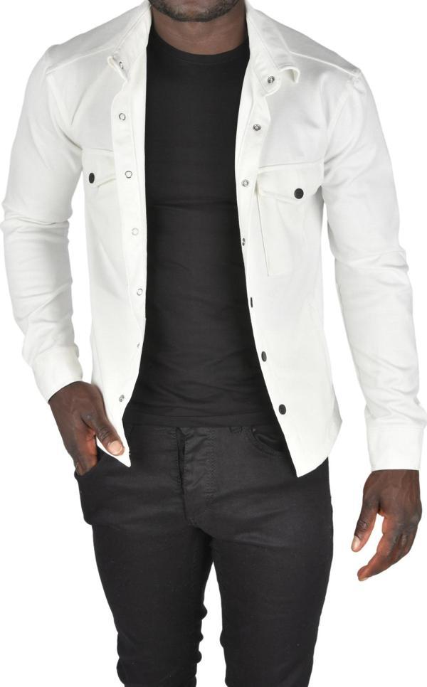 DeepSEA Erkek Beyaz Örme Kumaş Gömlek Yaka Çıtçıtlı Cepleri Kapaklı Likralı Dar Kesim Spor Ceket 2501559 - Image 1