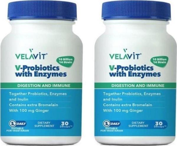 Velavit V-Probiotics - With Enzymes 30 Tablet - 2 Adet- Skt : 12-12-2022 - Image 1