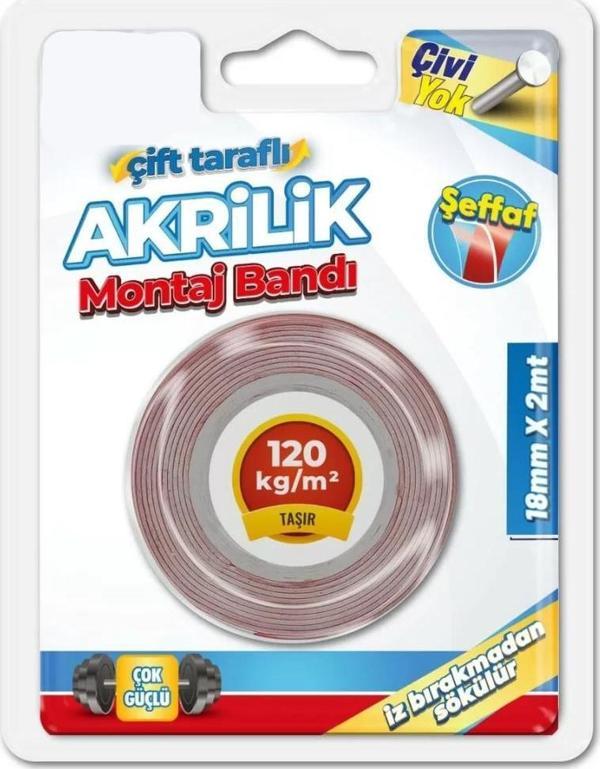 Çift Taraflı Akrilik Bant 120 kg 18mmx2m - Image 1