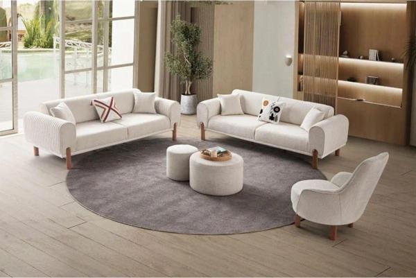 Ak Sofa Kaya Koltuk Takımı 3+3+1 Kırık Beyaz - Image 1