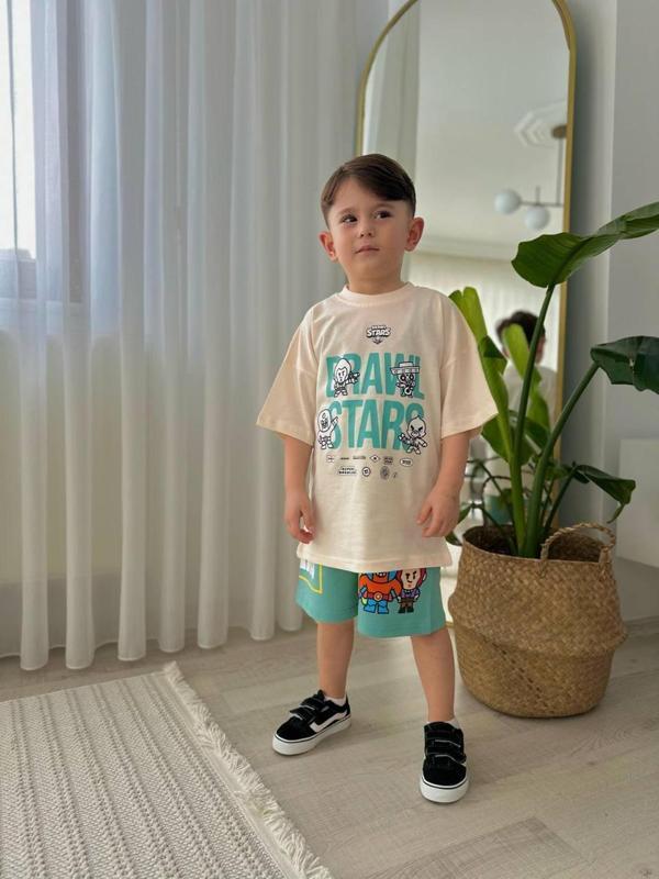 ERKEK ÇOCUK BRAWL STARS MODELLİ BASKILI ŞORTLU PAMUK TAKIM - Image 1