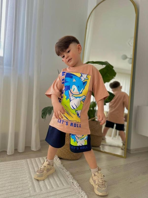 ERKEK ÇOCUK SONİC MODELLİ BASKILI ŞORTLU PAMUK TAKIM - Image 1