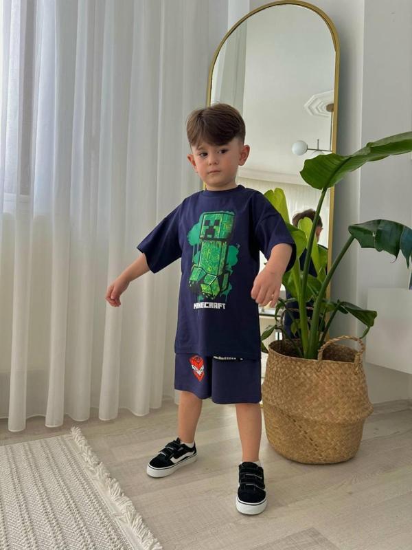 ERKEK ÇOCUK MİNECRAFT MODELLİ BASKILI ŞORTLU PAMUK TAKIM - Image 1