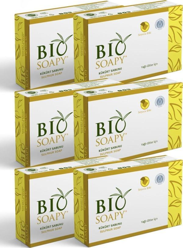 Biosoapy Yağlı Ciltler İçin Doğal Kükürt Sabunu 100 Gr X 6 Adet Akneli Bölgede Soyucu Etki - Image 1