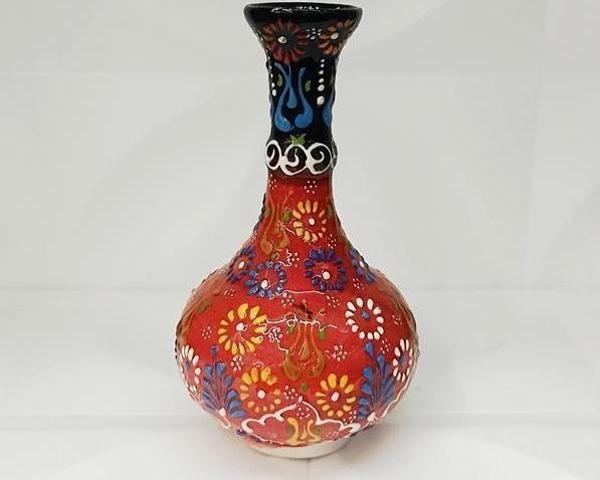 Çini Geleneksel Desenli Seramik Vazo 16 cm Çiçek Biblo Çini Seramik Dekoratif Obje          - Image 1