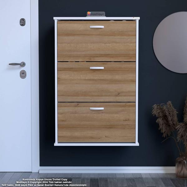 Modilayn VARBİ Asma Antre Hol 52 x 107 x 25, 5 cm’ lik 3 Düşer Kapak 6 Raf Bölmeli Ayakkabılık - Image 1