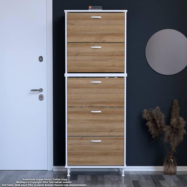 Modilayn VARBİ UMAY' 2 Li Antre Hol 52 x193x 25, 5 cm’ lik 5 Düşer Kapak 10 Göz Bölme Ayakkabılık - Image 1