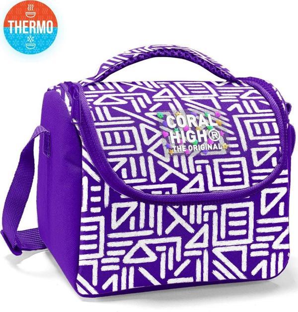 Coral High Kids Mor Beyaz Geometrik Desenli Thermo Beslenme Çantası 22783 - Image 1