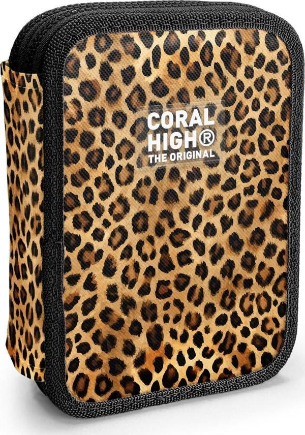 Coral High Kahverengi Leopar Desenli Çift Katlı Kalem Çanta 11147 - Image 1