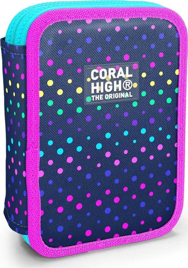 Coral High Kids Lacivert Renkli Puantiyeli Çift Katlı Kalem Çanta 11142 - Image 1