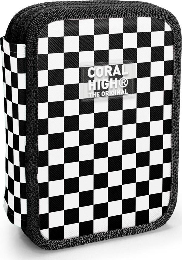 Coral High Siyah Beyaz Dama Desenli Çift Katlı Kalem Çanta 11146 - Image 1