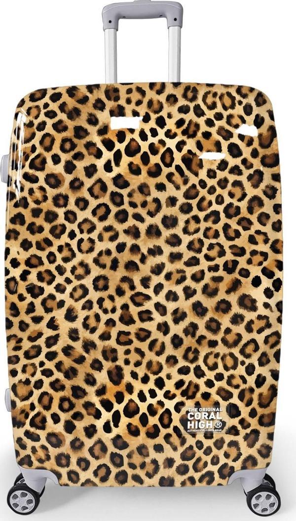 Coral High Kahverengi Leopar Desenli PC Büyük Boy Valiz (70cm) 16843 - Image 1