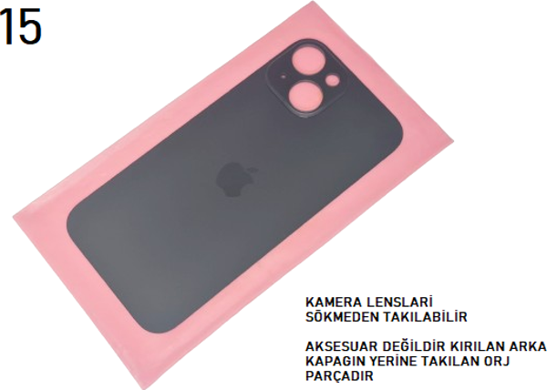 iPhone 15 Arka Pil Batarya Kapağı (CAM) SİYAH - Image 1