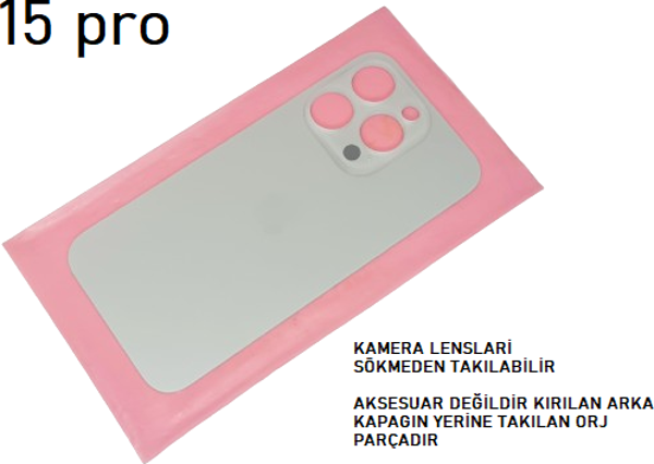 iPhone 15 PRO Arka Pil Batarya Kapağı (CAM) GRİ - Image 1