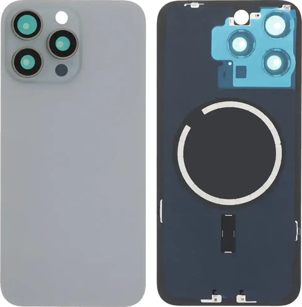 İphone 15 PRO MAX Full Arka Kapak Orijinal Arka Kemere Lensli (CAM) GRİ - Image 1