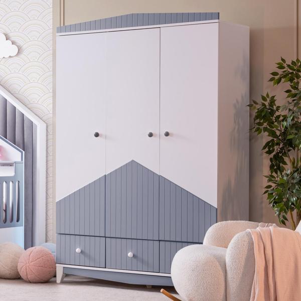 Gardırop, Fethiye 3 Kapaklı Çekmeceli Dolap - Gri - Image 1