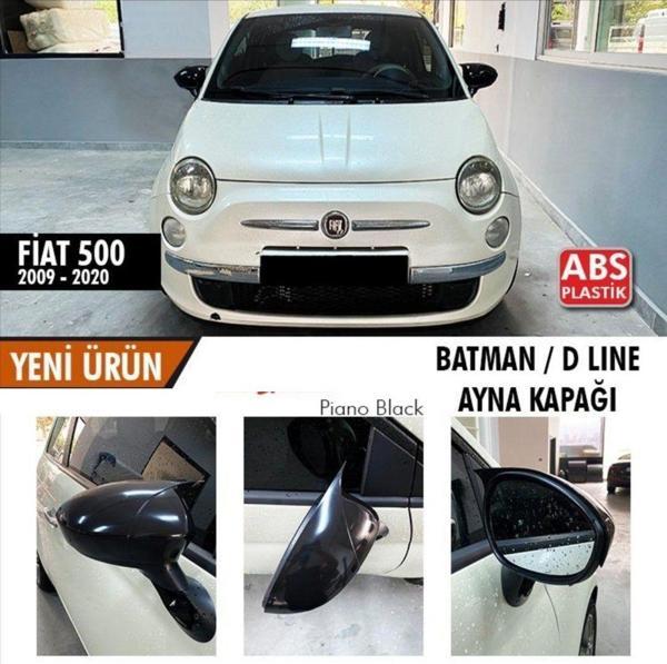 Fiat 500 Uyumlu (2009-2020) Batman Yarasa Ayna Kapağı (Parlak Siyah) - Image 1