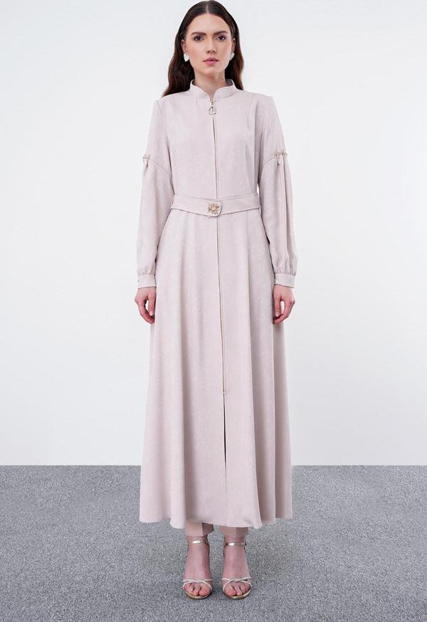 Dik Yaka Kemer ve Kol Aksesuarlı Bej Pardesü 13501 - Image 1