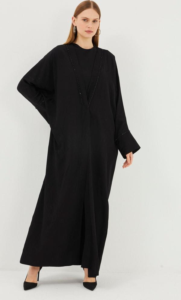 İşleme Detaylı Siyah Ferace F-0078 - Image 1