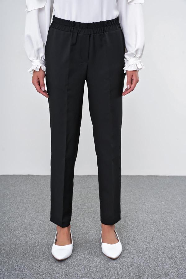 Dar Paça Beli Lastikli Siyah Kumaş Pantolon P-0148 - Image 1