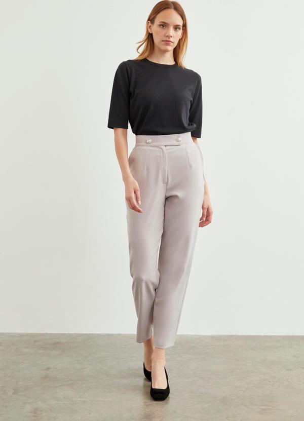 Yüksek Bel Dar Paça Gri Kumaş Pantolon P-0159 - Image 1
