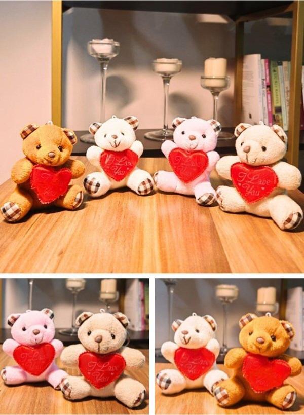 Kalpli Love Yazılı 4 Adet Mini Lüx Ayıcık Sevgiliye Hediye 11 CM x 9 CM Kalpli Love Yazılı Ayıcık Se - Image 1