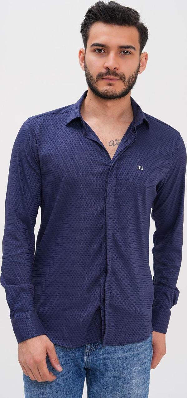 Basics&More Erkek Desenli Regular Gömlek Lacivert 3XL - Image 1