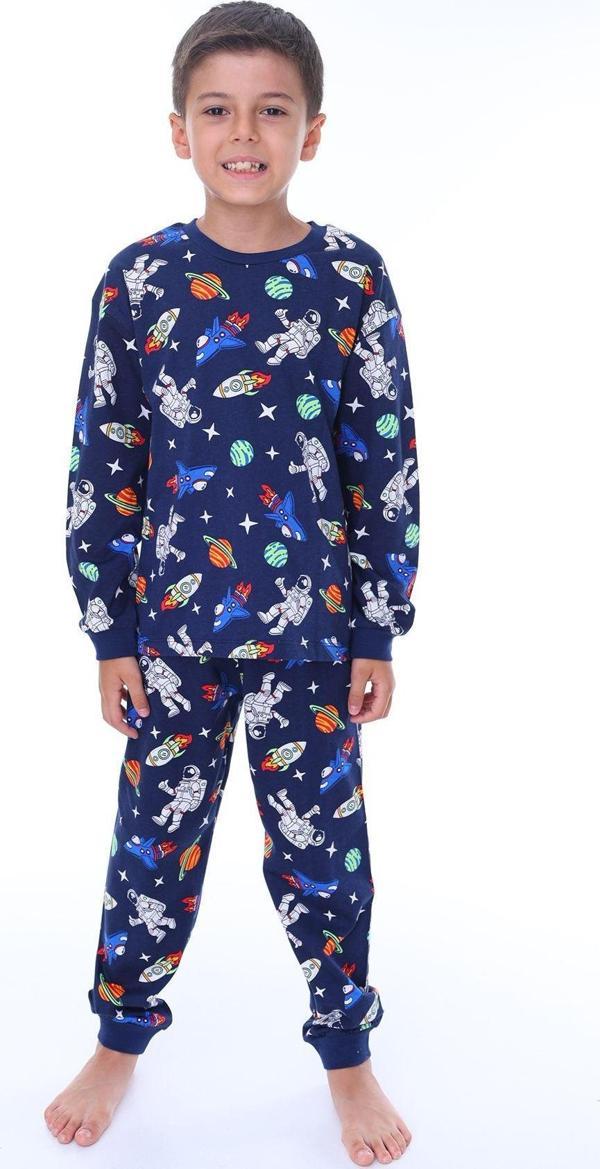 Astronot Temalı Pamuk Unisex Çocuk Pijama Takımı - Image 1