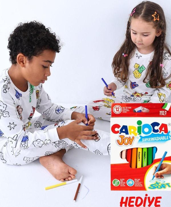 En Sevimli Figürler Özel Kalemi ile BOYANABİLİR Çocuk Pijama Takımı ( 12'li Kalem Seti Hediye ) - Image 1