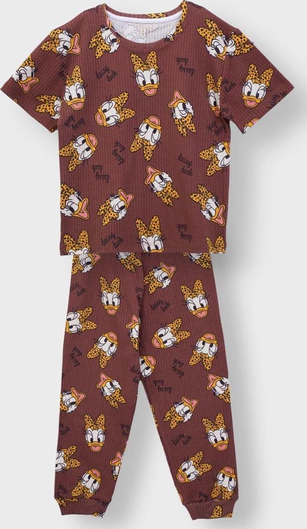 Daisy Duck Desenli Kısa Kollu Çocuk Pijama Takımı (Papatya Ördeği) - Image 1
