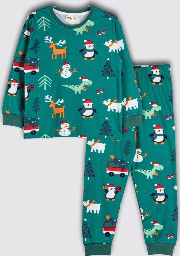 Sevimli Kardan Adam-Penguen Desenli %100 Pamuk Unisex Çocuk Pijama Takımı - Image 1