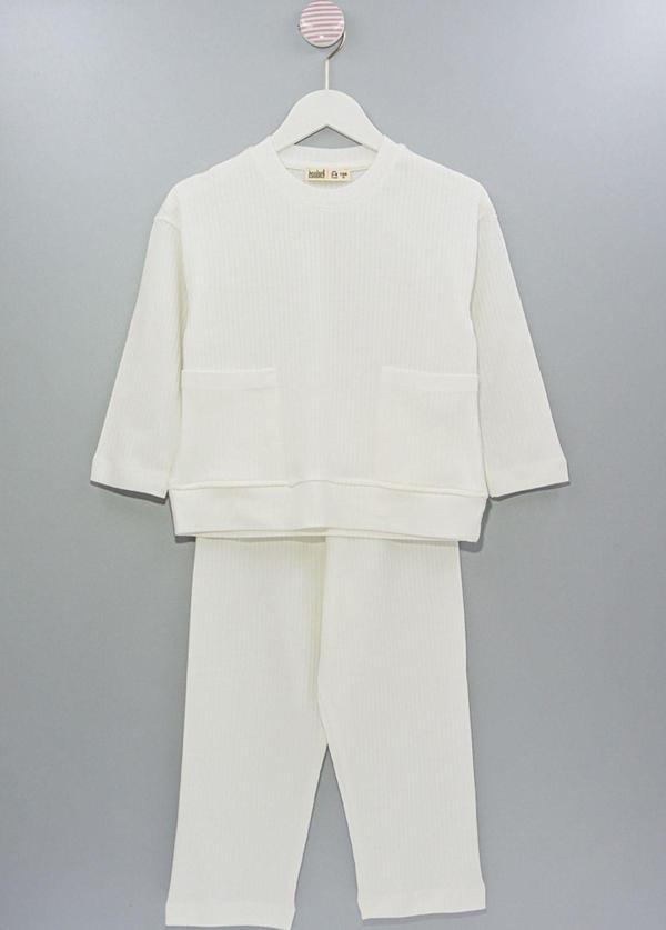 Fitilli Cepli Ekru Kız Çocuk Pijama Takımı - Image 1