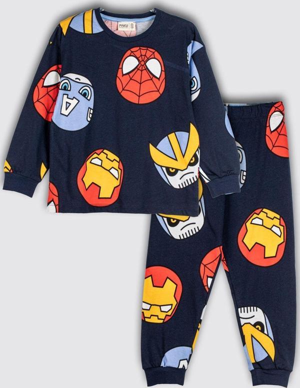 Süper Kahramanlar Desenli %100 Pamuk Çocuk Pijama Takımı - Image 1
