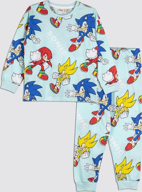 The Hedgehog Super Sonic Desenli %100 Pamuk Çocuk Pijama Takımı - Image 1