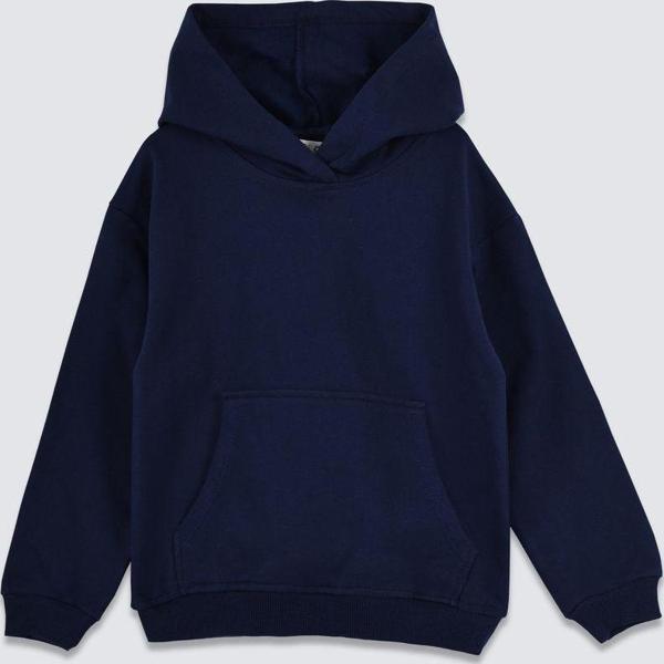 Basic Kapüşonlu Şardonlu Kanguru Cep Detaylı Çocuk Sweatshirt 3-10 Yaş Lacivert - Image 1