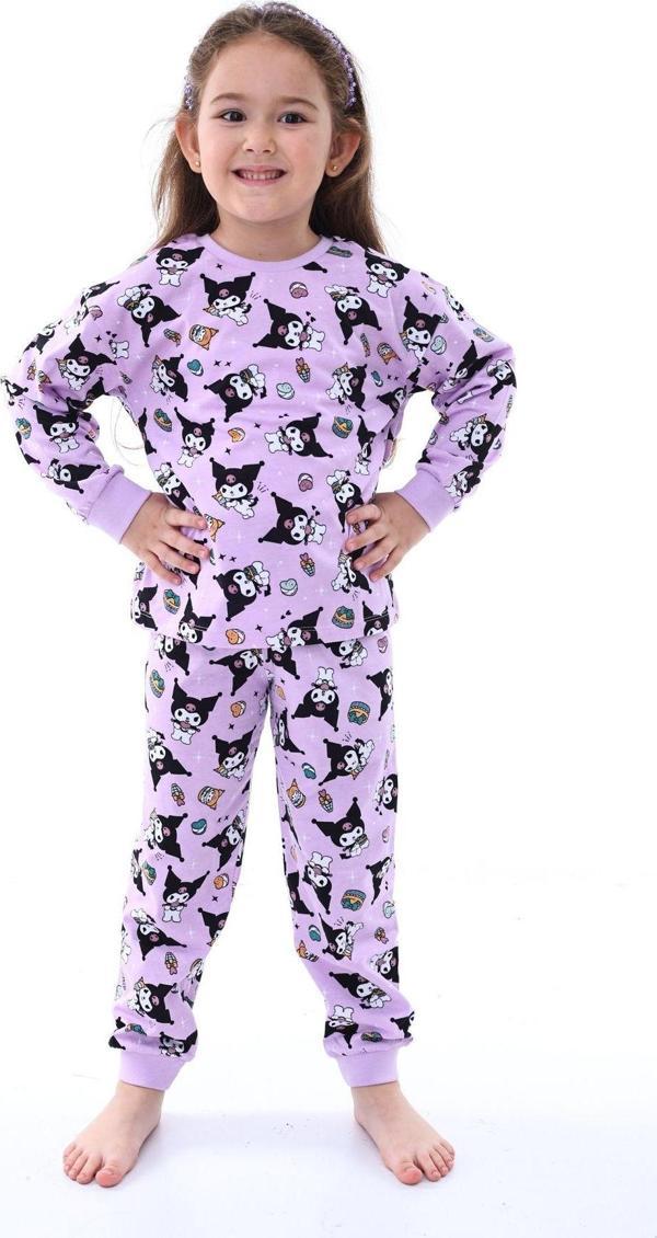 Kuromi Desenli Kız Çocuk Pijama Takımı Lila 3-8 Yaş - Image 1