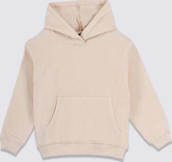 Basic Kapüşonlu Şardonlu Kanguru Cep Detaylı Çocuk Sweatshirt 3-10 Yaş Ekru - Image 1