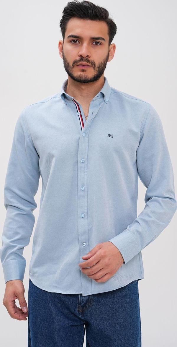 Basics&More Şerit Detaylı Regular Erkek Gömlek Mint L - Image 1