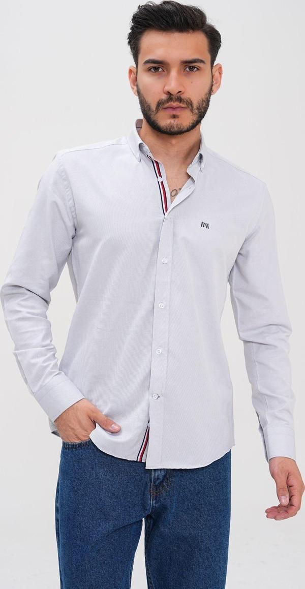 Basics&More Şerit Detaylı Regular Erkek Gömlek Gri 2XL - Image 1